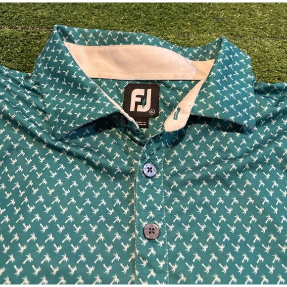 Footjoy polo mens XL green white lightweight breathable palm tree stretch K - Picture 5 of 13